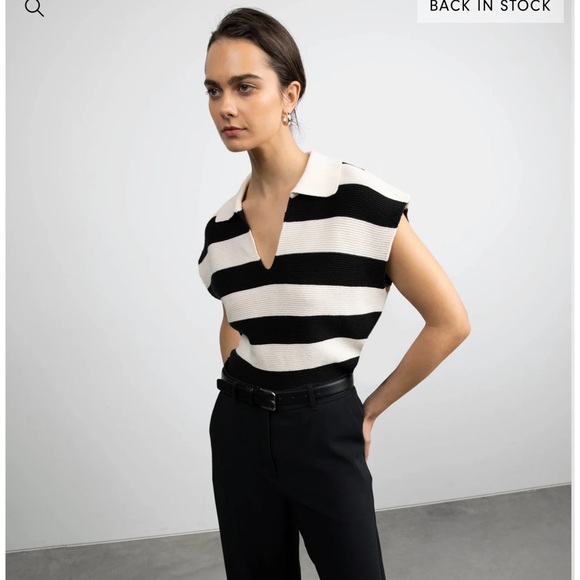 CROPPED STRIPED COLLARED SWEATER - brand new - Picture 1 of 4